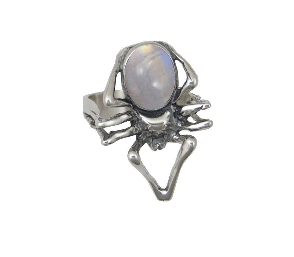 Sterling Silver Big Spider Ring With Rainbow Moonstone Size 10